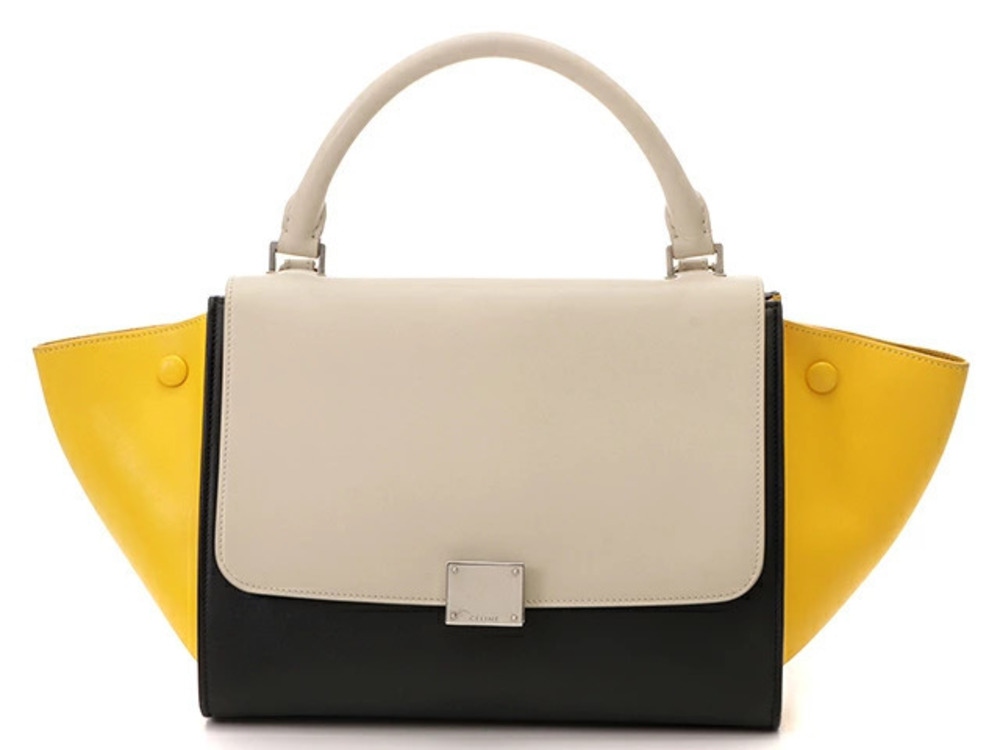 Celine Trapeze Handbag Calfskin Beige Cream Yellow Black